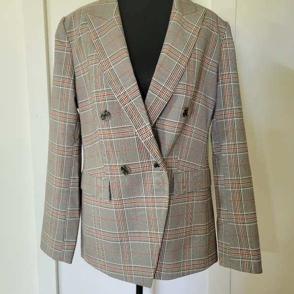 Loft Womens  Gray Plaid Double-Breasted Blazer - Picture 2 of 12